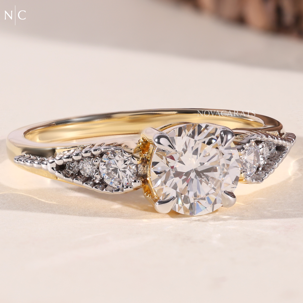 Round Cut Marquise Side Stone Ring
