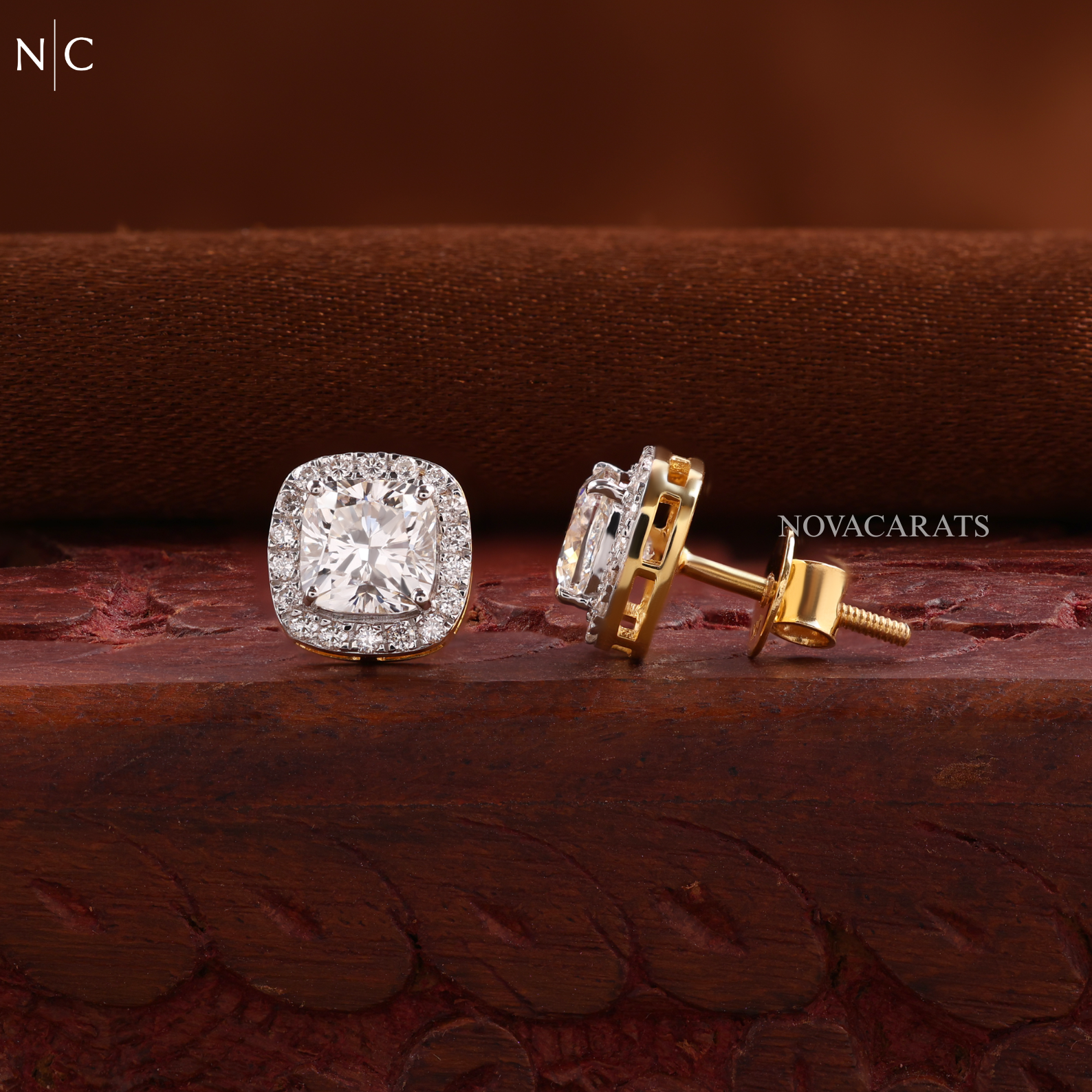 Cushion Cut Halo Earrings