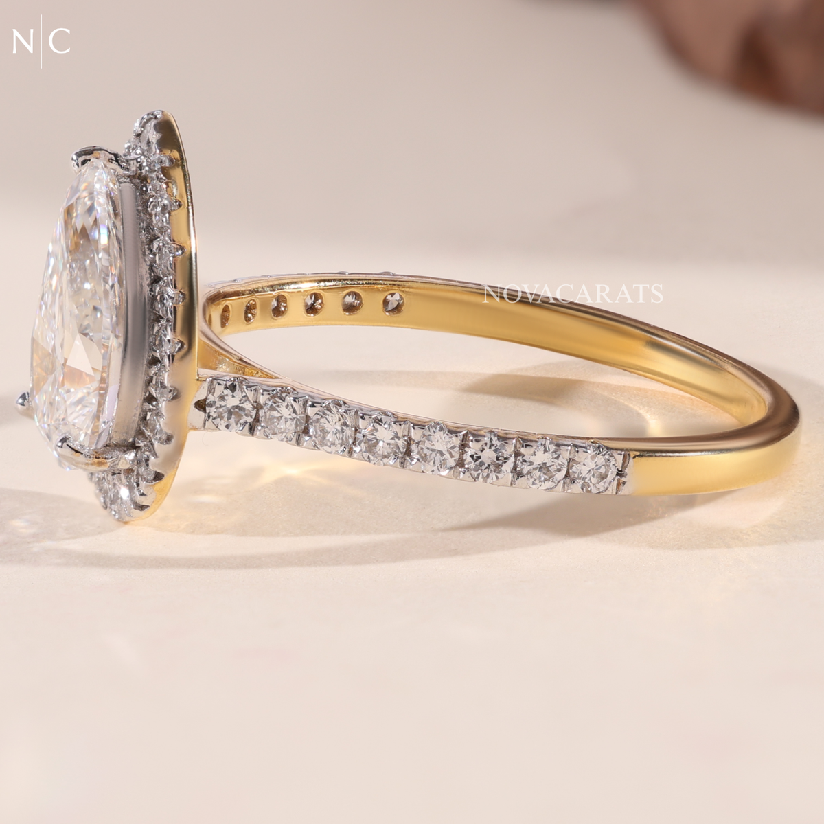 Pear Cut Unique Halo Engagement Ring