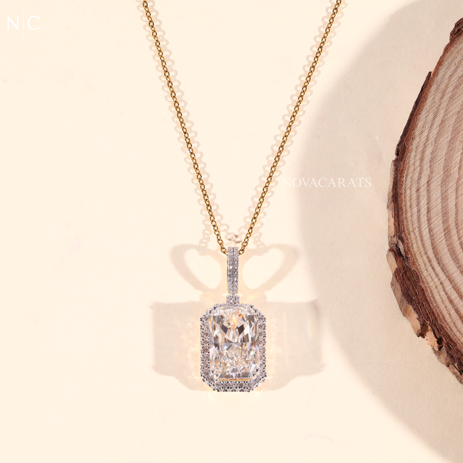 Radiant Cut Halo Diamond Pendent Necklace