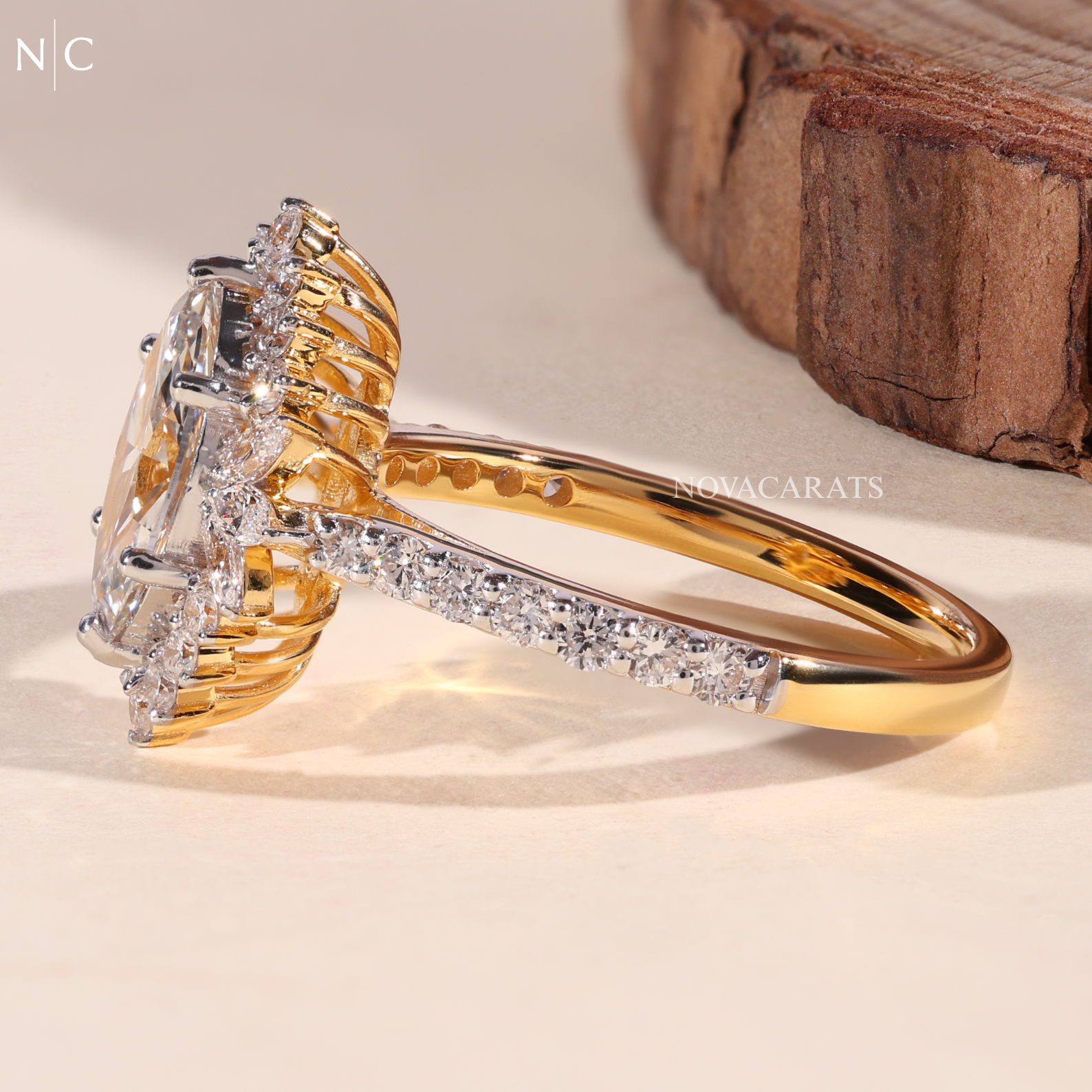Marquise Cut Floral Halo Vintage Inspired Engagement Ring