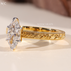 Marquise Cut Vintage Floral Engraved Ring