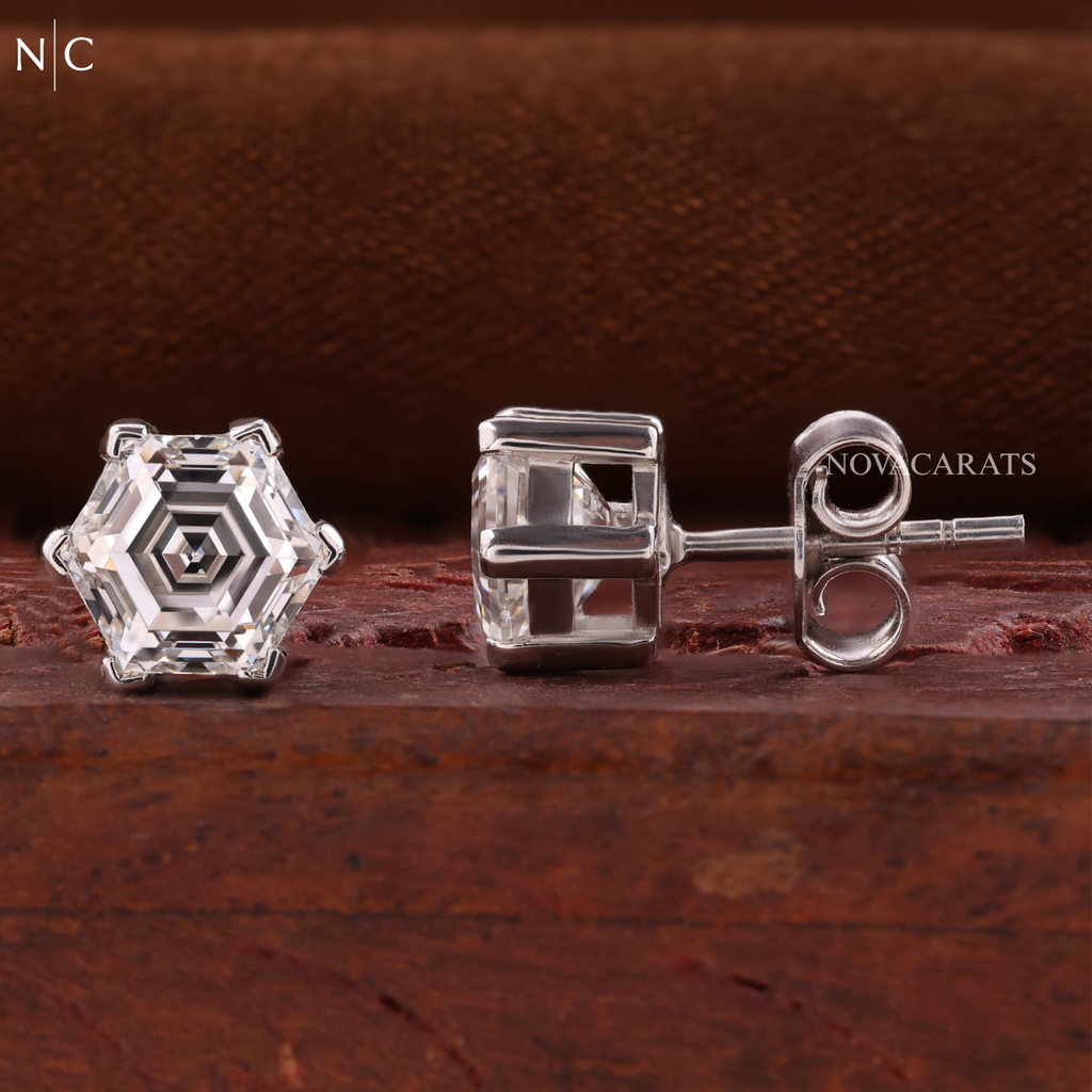 Hexagon Step Cut Stud Earrings