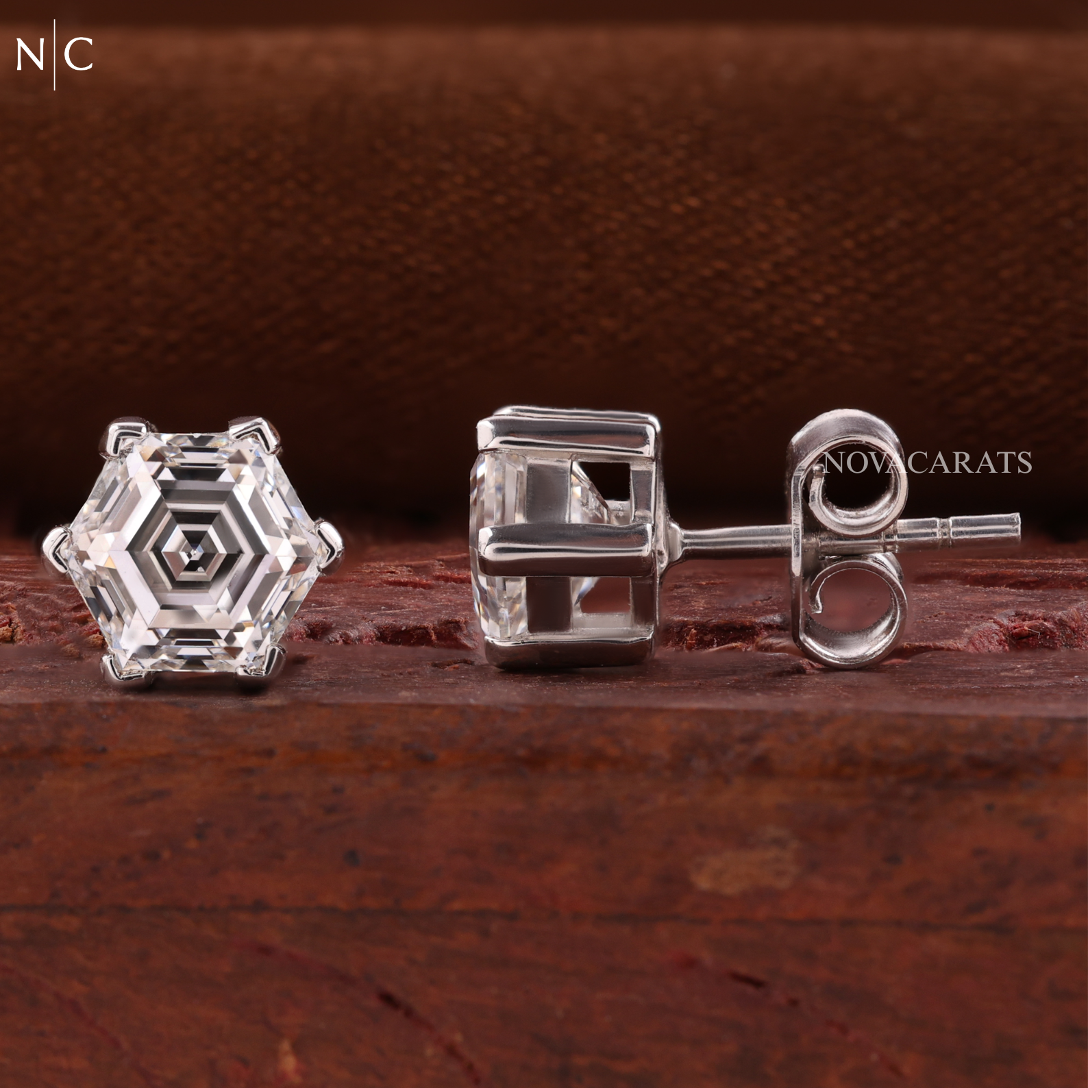 Hexagon Step Cut Stud Earrings