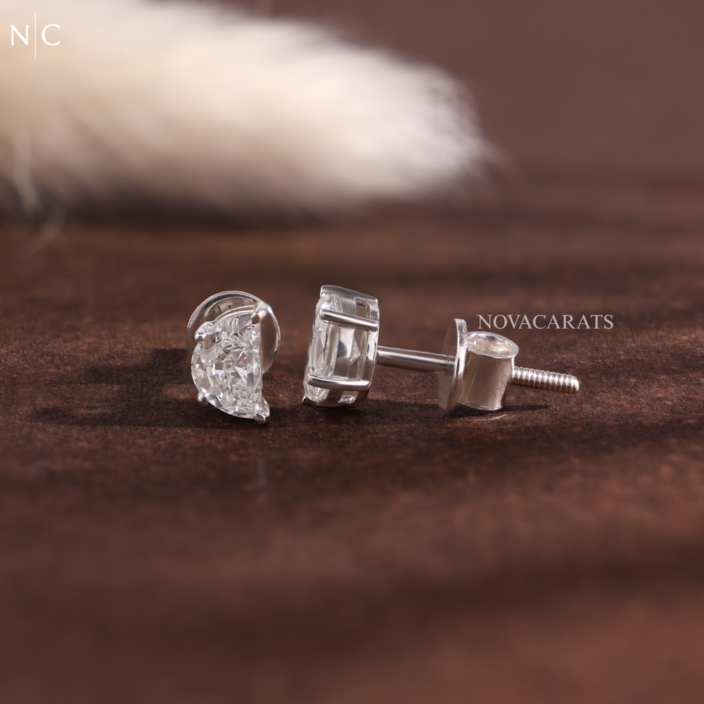 Half Moon Cut Solitaire Stud Earrings