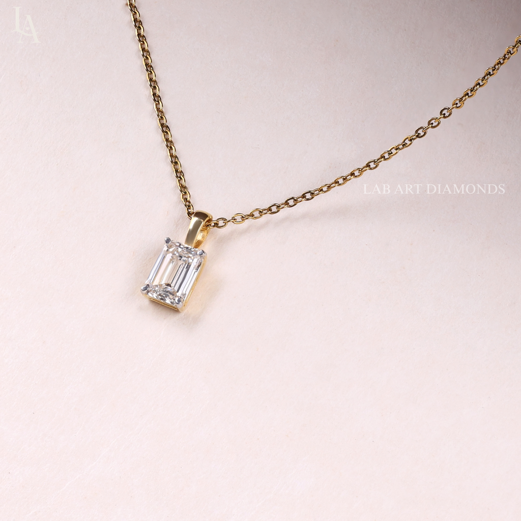 Emerald Cut Solitaire Diamond Pendant
