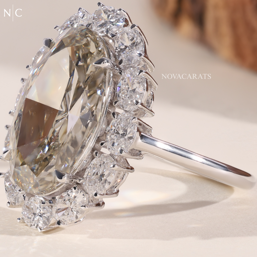 Vintage Floral Champagne Oval Halo Ring