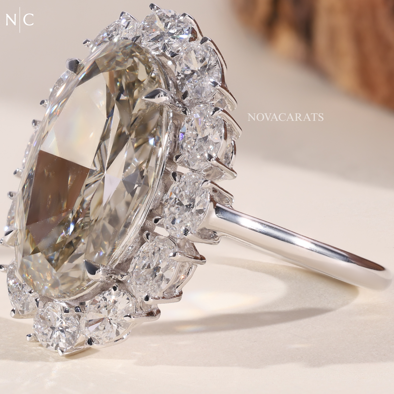 Vintage Floral Champagne Oval Halo Ring