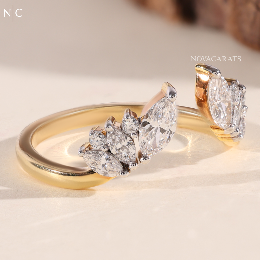 Unique Open Bypass Floral Wedding Ring
