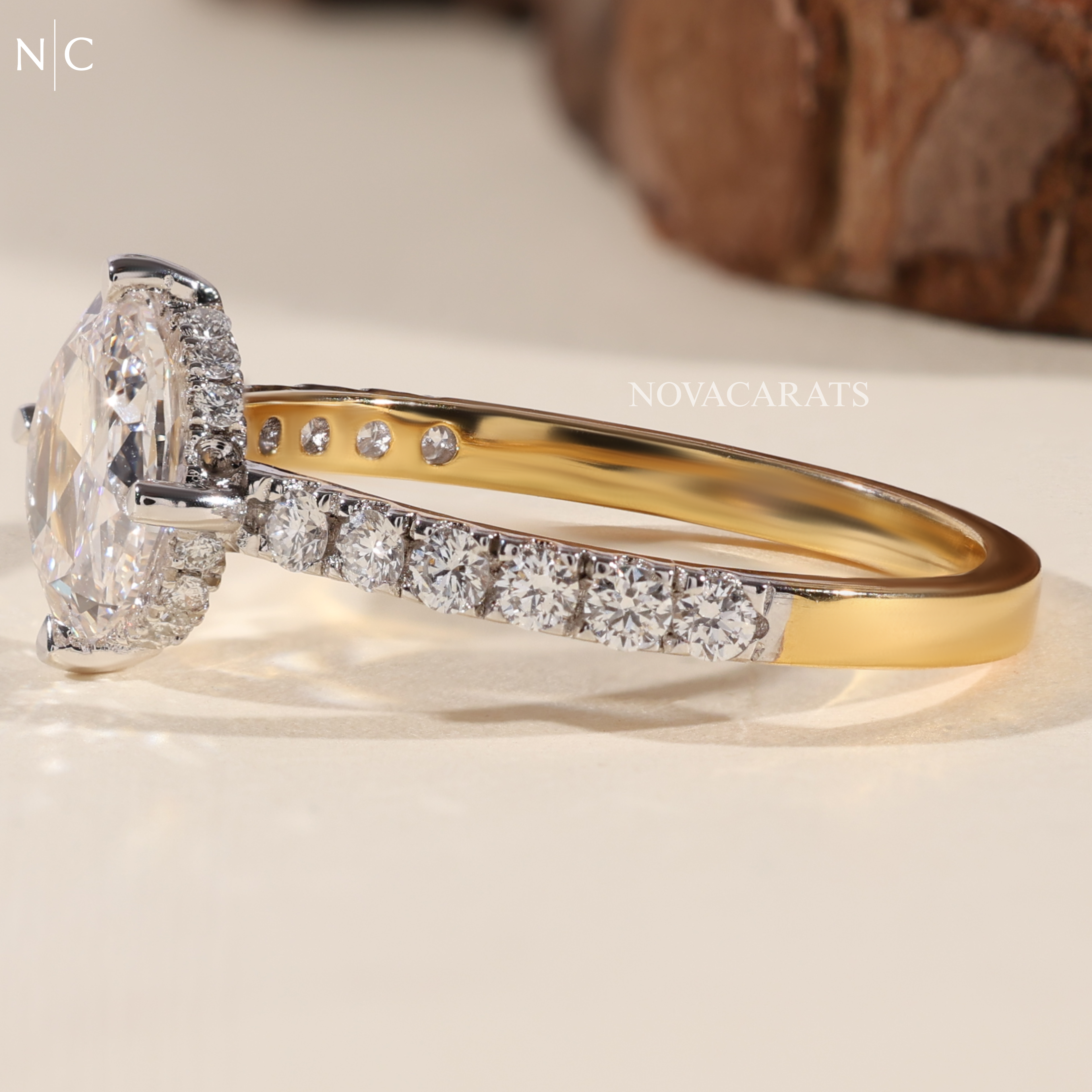 Round Rose Cut Hidden halo Pave Diamond Ring