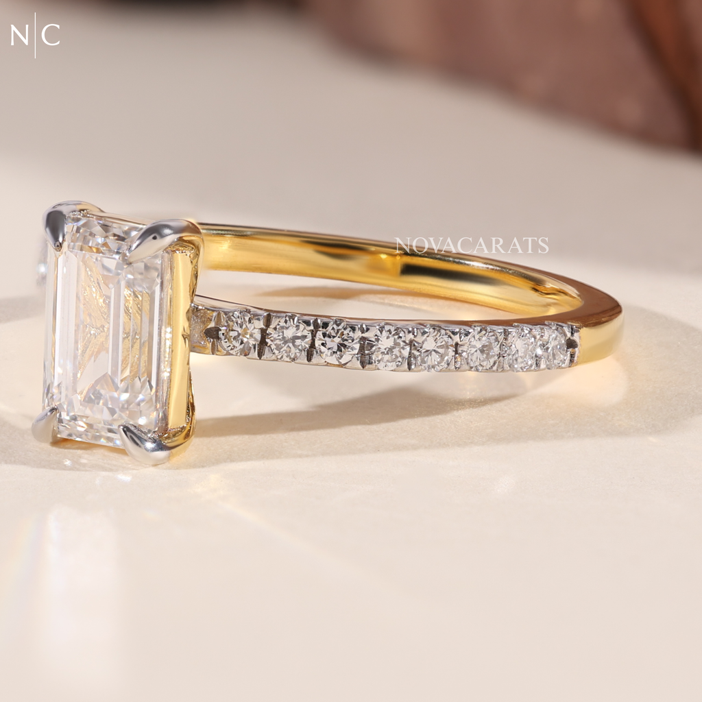 Emerald Cut Unique Pave Engagement Ring