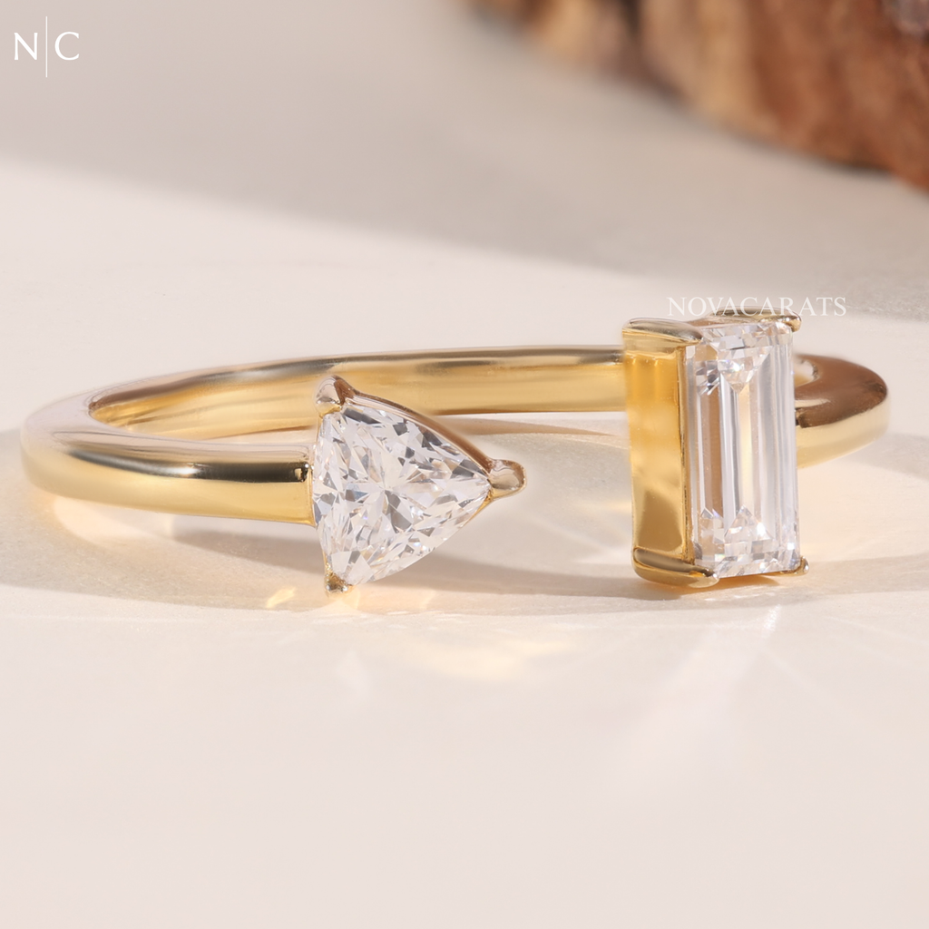 Modern Bypass Emerald & Trillion Cut Diamond Ring