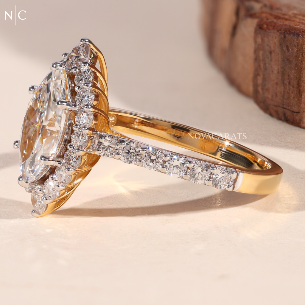 Marquise Cut Unique Floral Halo Ring