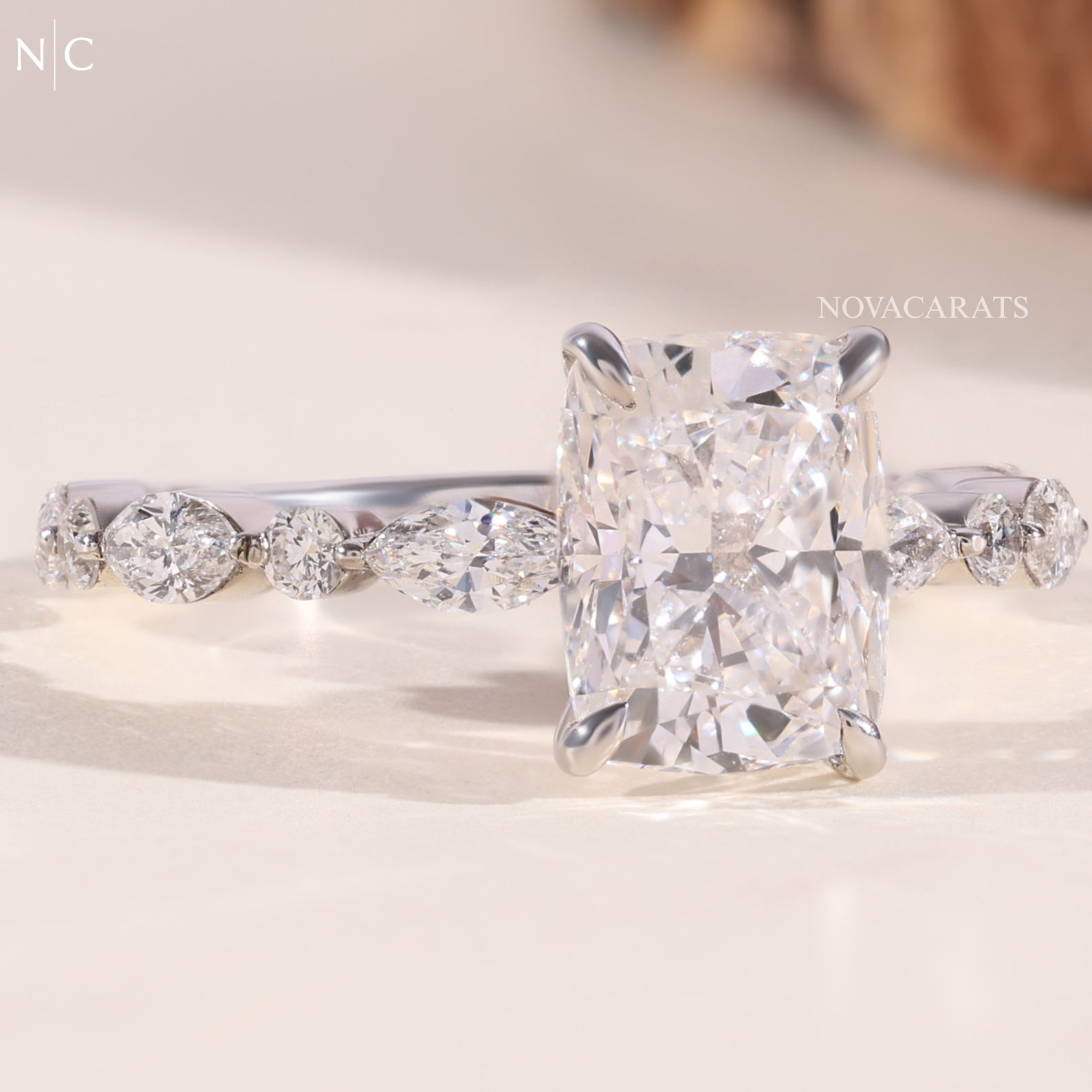 Nature Inspired Radiant Cut Accent Ring