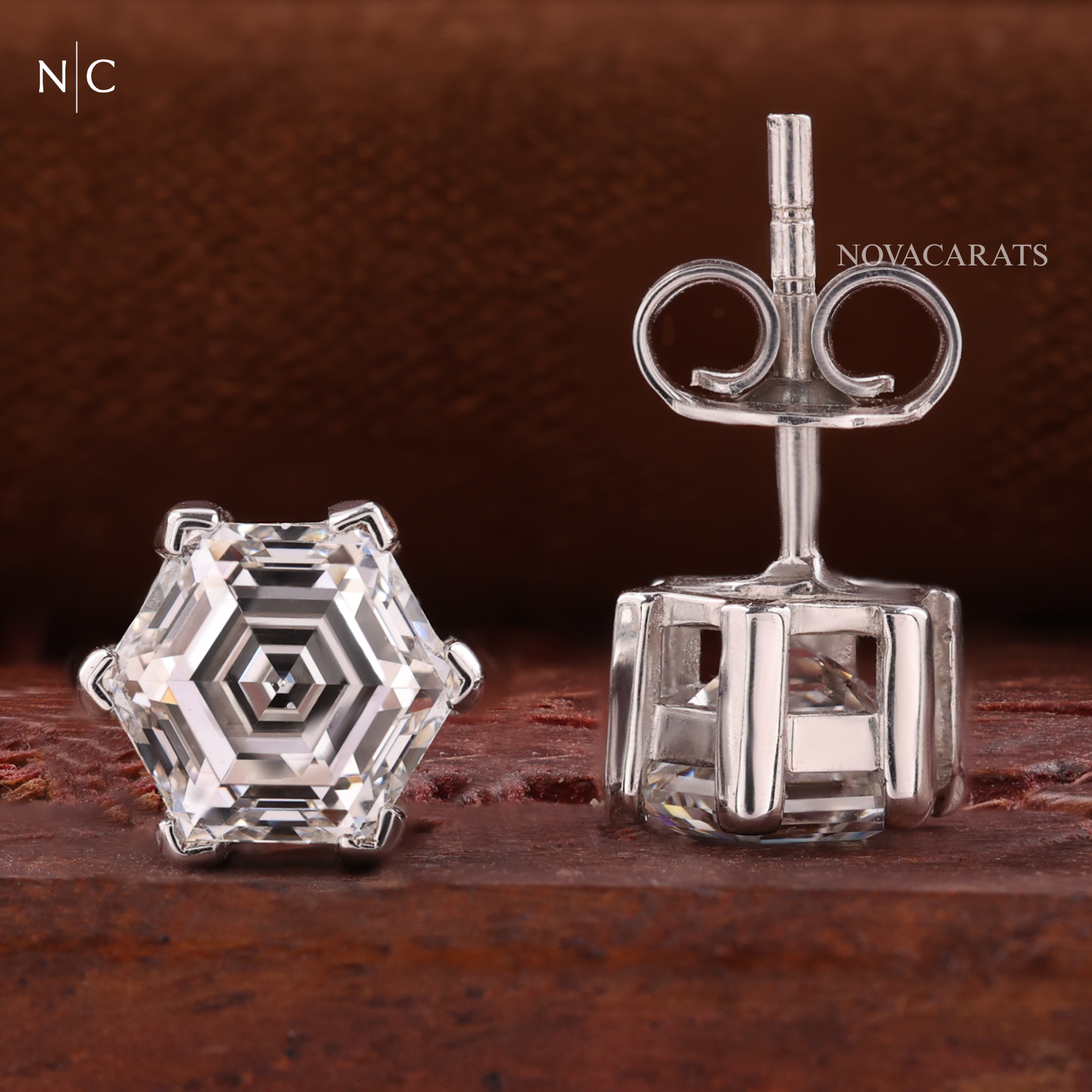 Hexagon Step Cut Stud Earrings
