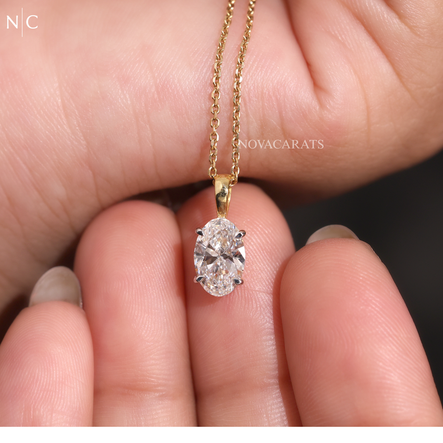 Oval Cut Solitaire Diamond Pendant