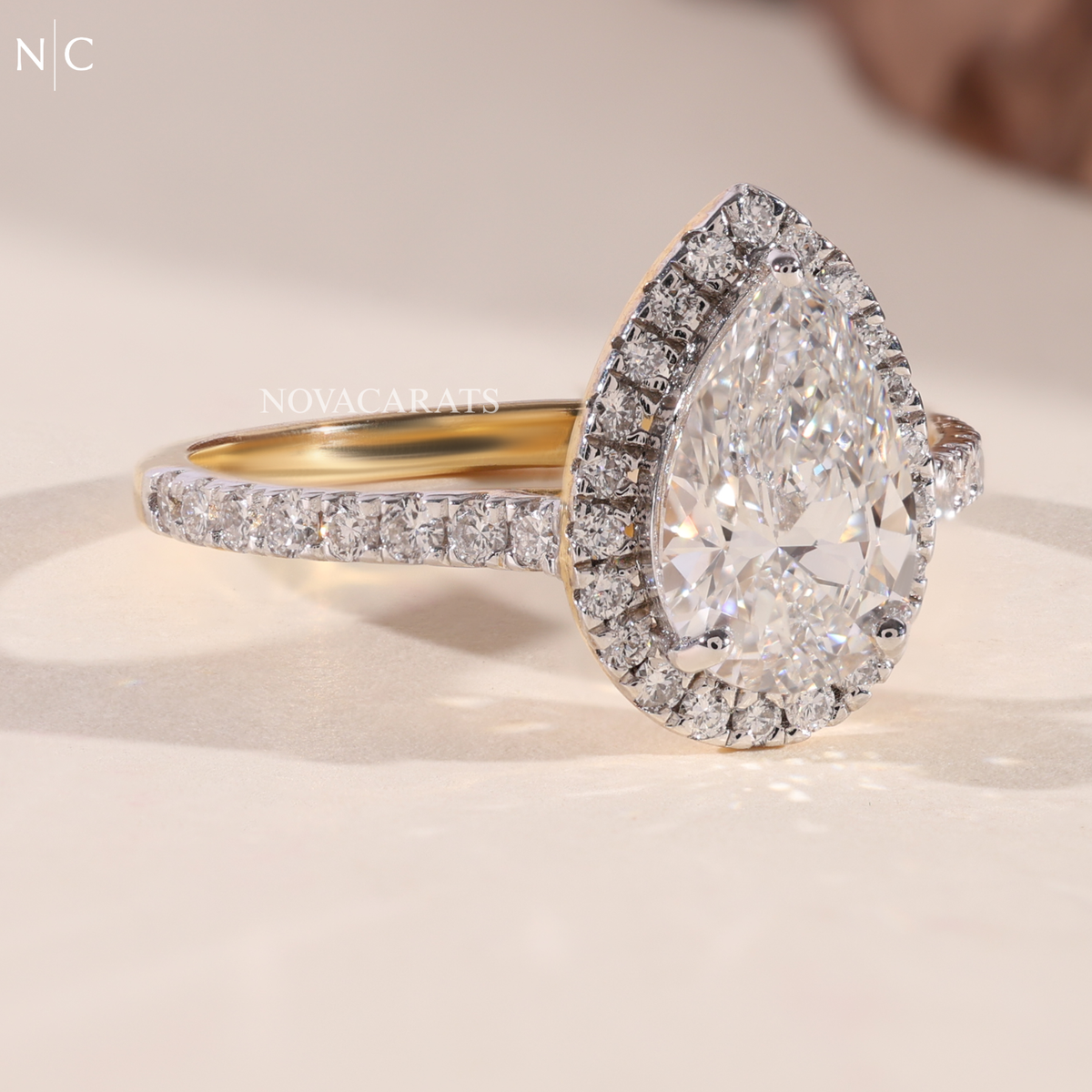 Pear Cut Unique Halo Engagement Ring