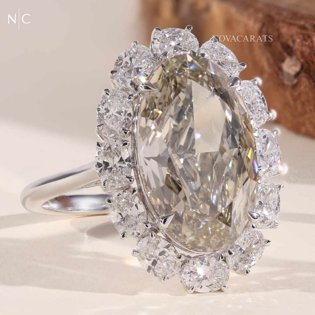 Vintage Floral Champagne Oval Halo Ring