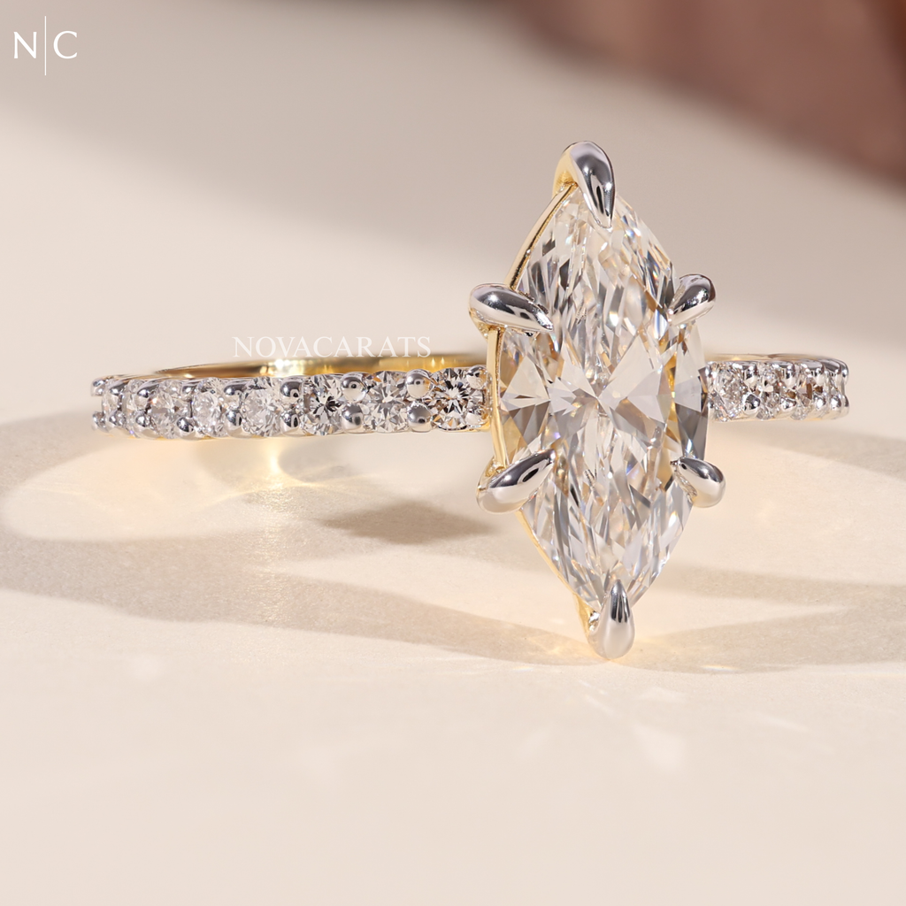 Marquise Cut Pave Solitaire Engagement Ring