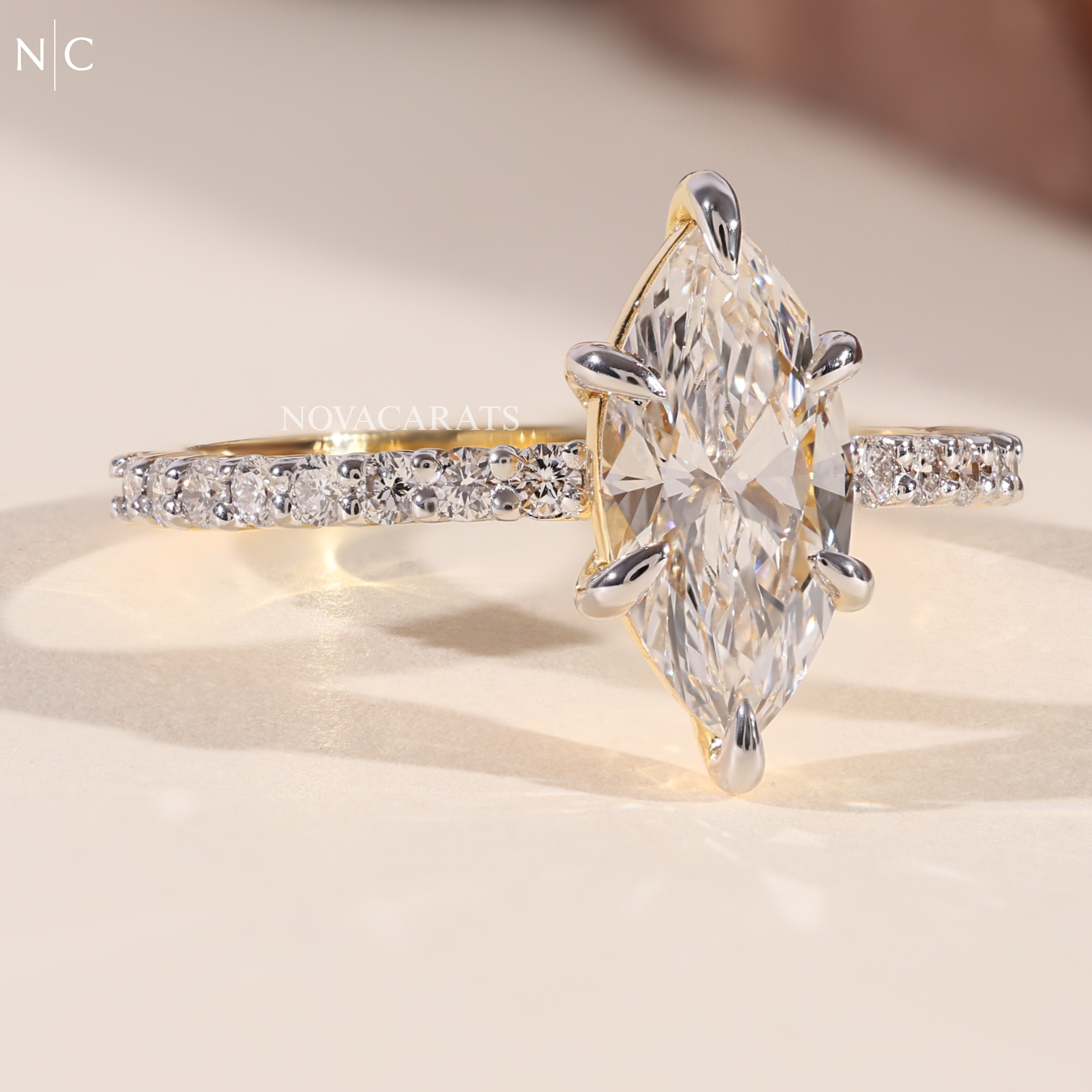 Marquise Cut Pave Solitaire Engagement Ring
