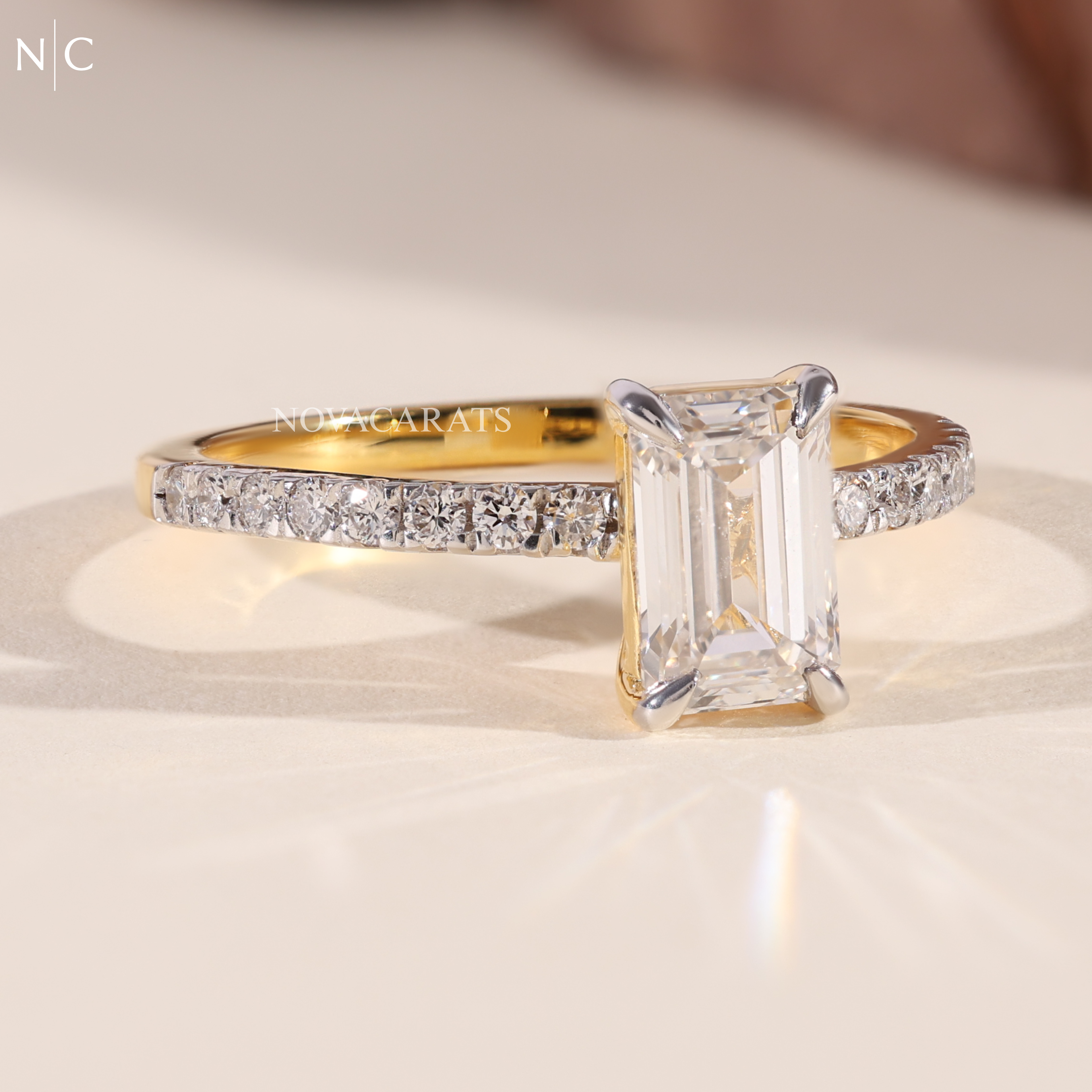 Emerald Cut Unique Pave Engagement Ring