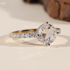 Round Rose Cut Hidden halo Pave Diamond Ring