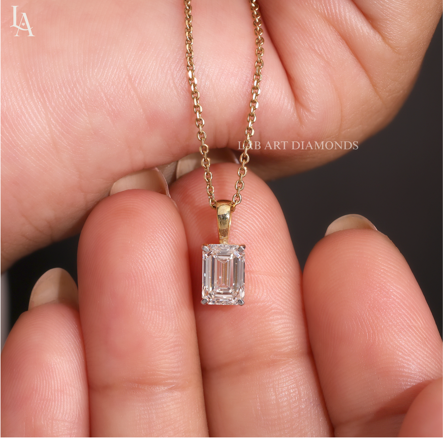 Emerald Cut Solitaire Diamond Pendant