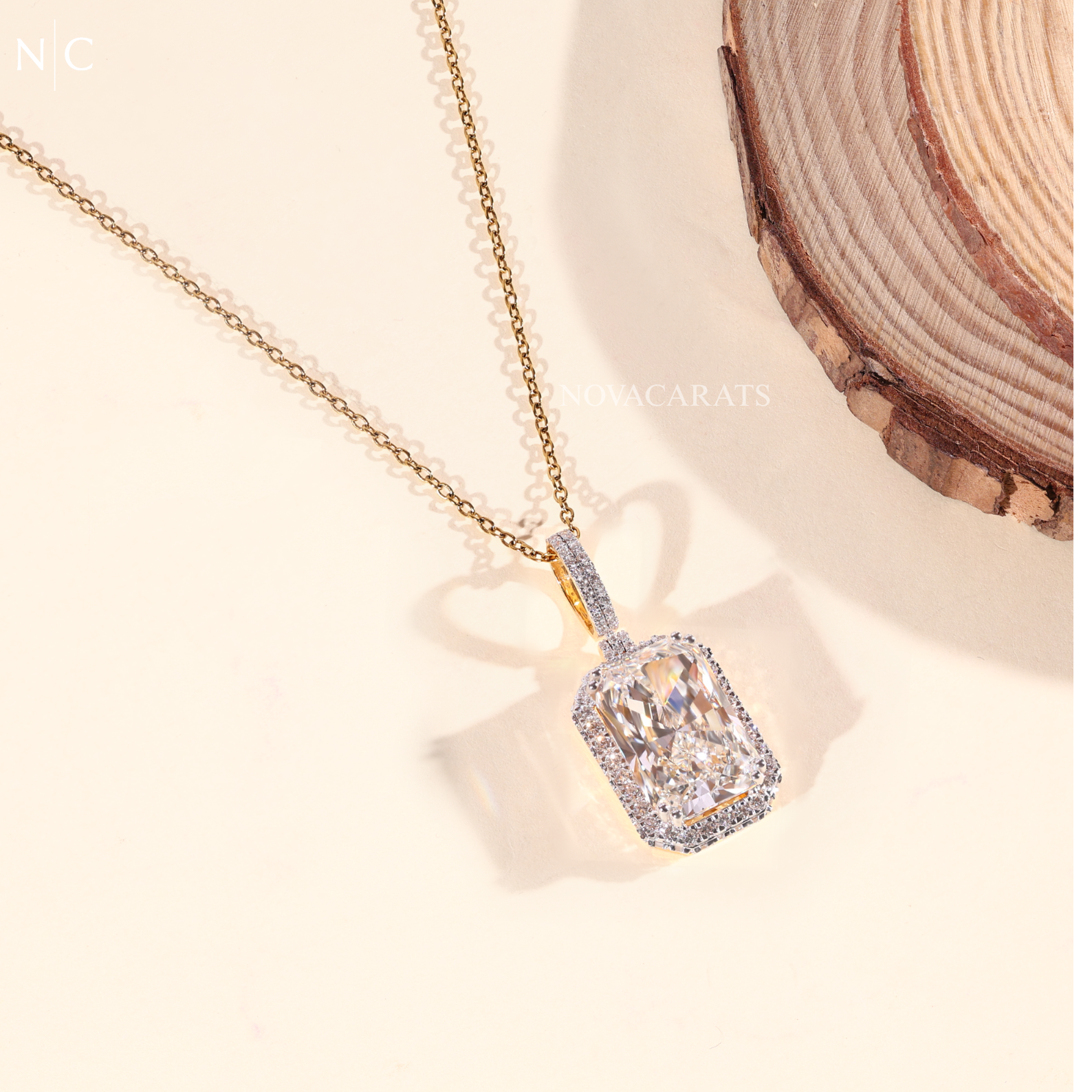 Radiant Cut Halo Diamond Pendent Necklace