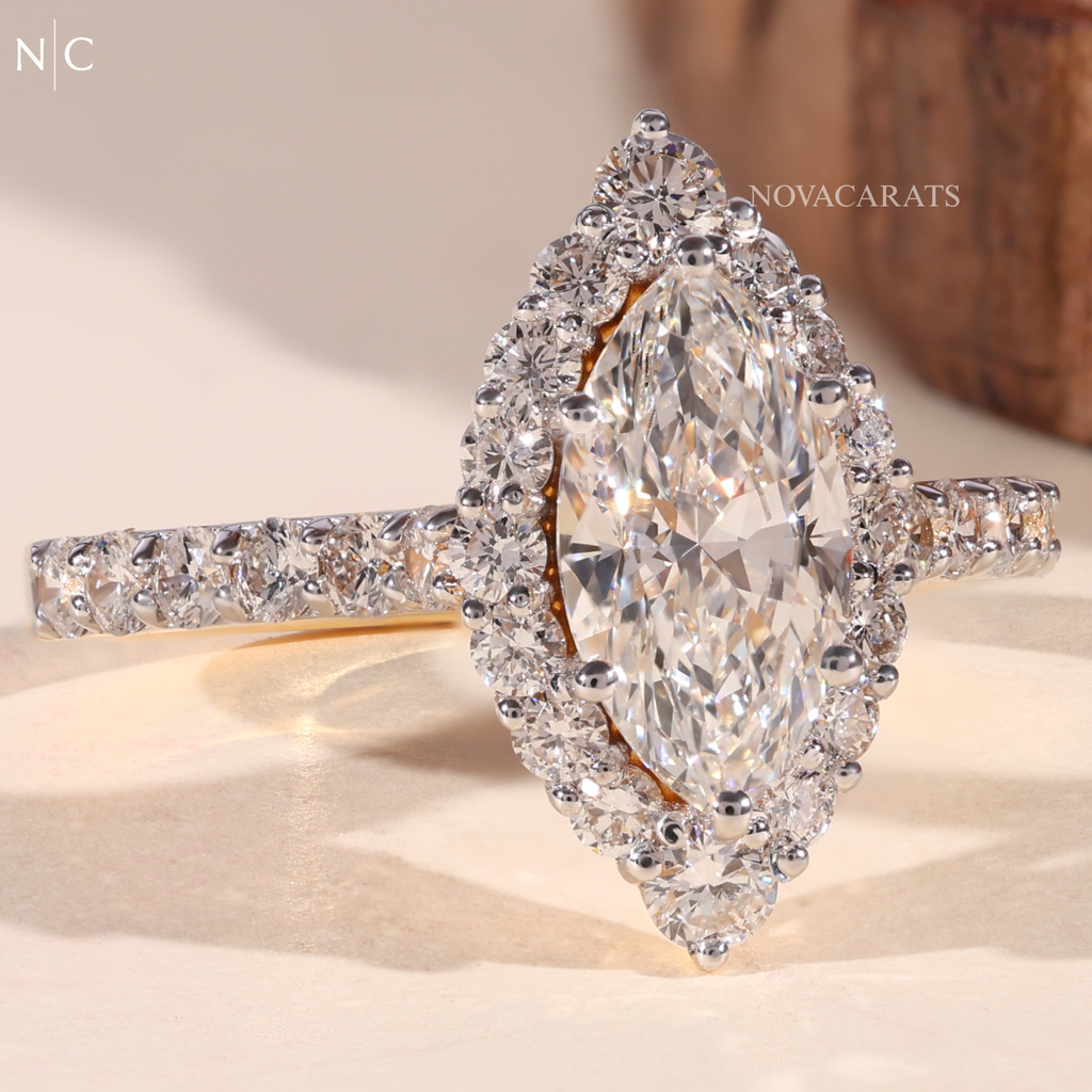 Marquise Cut Unique Floral Halo Ring