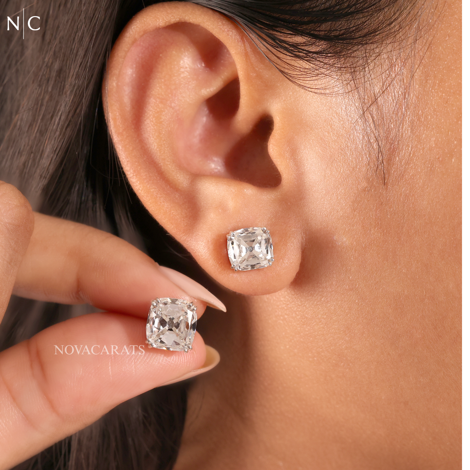Cushion Cut Solitaire Stud Earrings