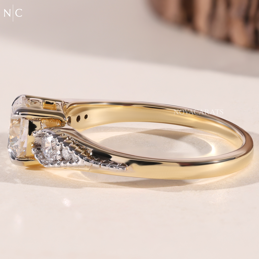 Round Cut Marquise Side Stone Ring