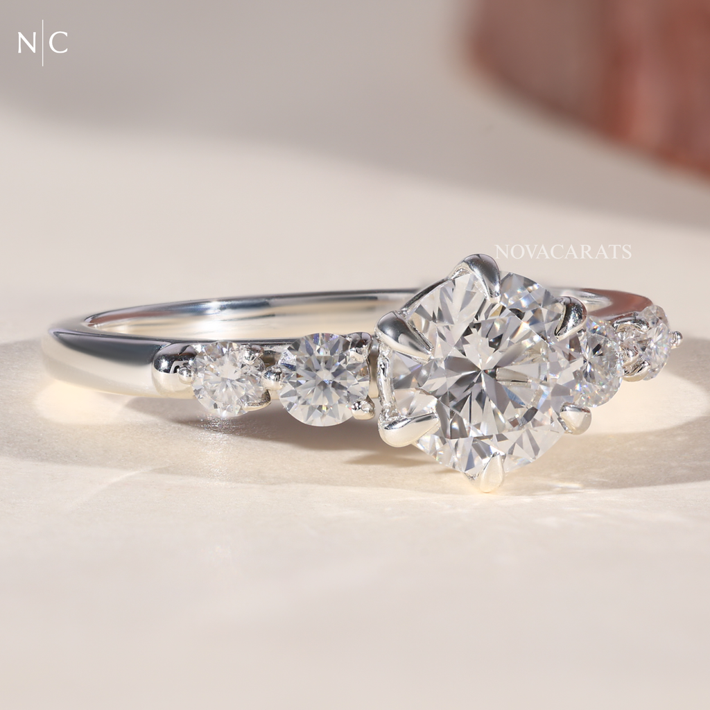 Graduated Round Cut Cascading Side Stone Cluster Ring