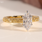 Marquise Cut Vintage Floral Engraved Ring