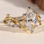 Marquise Cut Unique Botanical Nature Inspired Diamond Ring