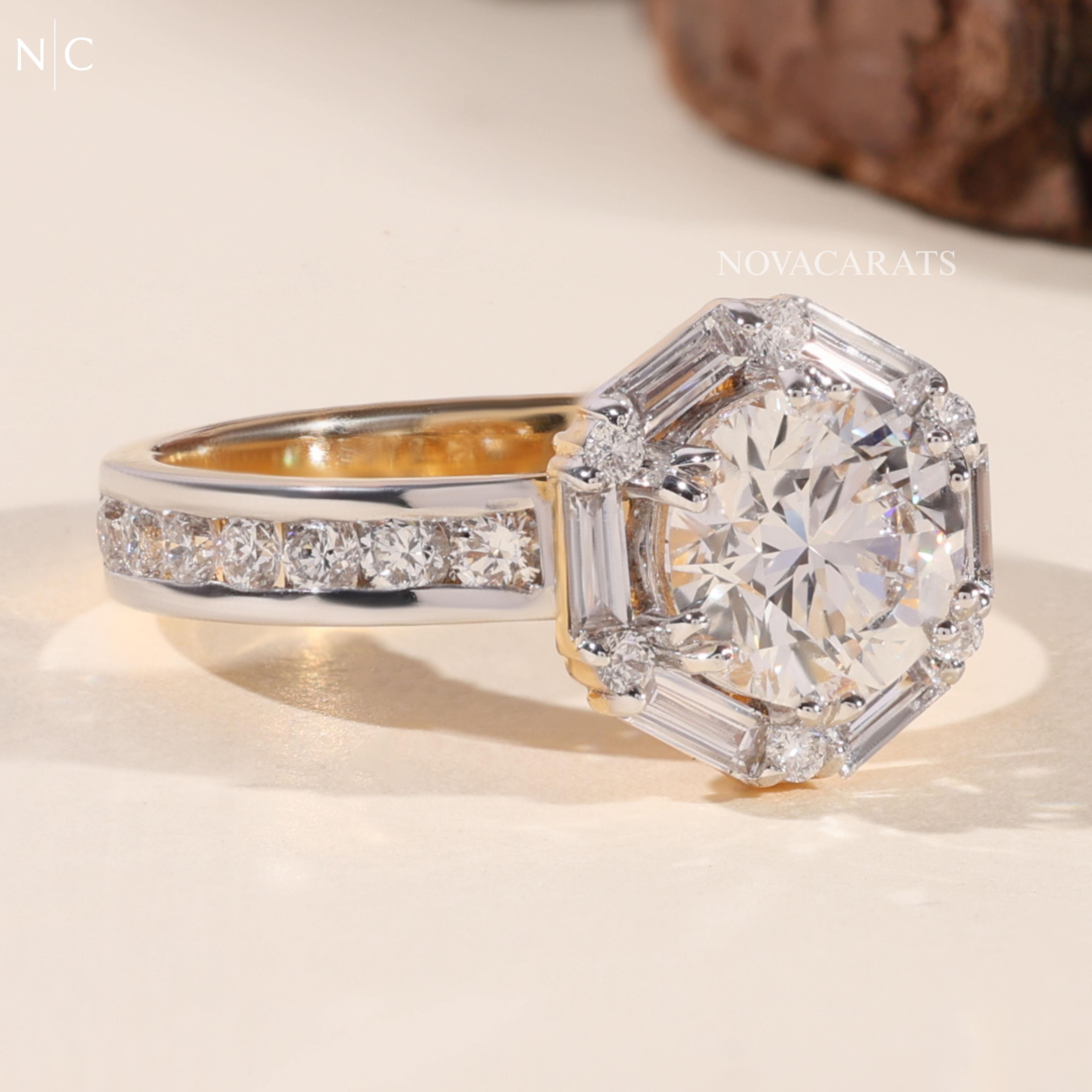 Round Cut Art Deco Halo Engagement Ring