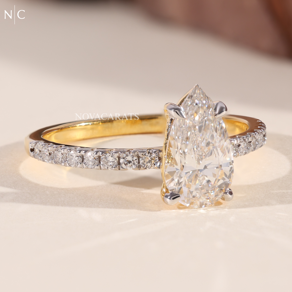 Pear Cut Unique Pave Engagement Ring
