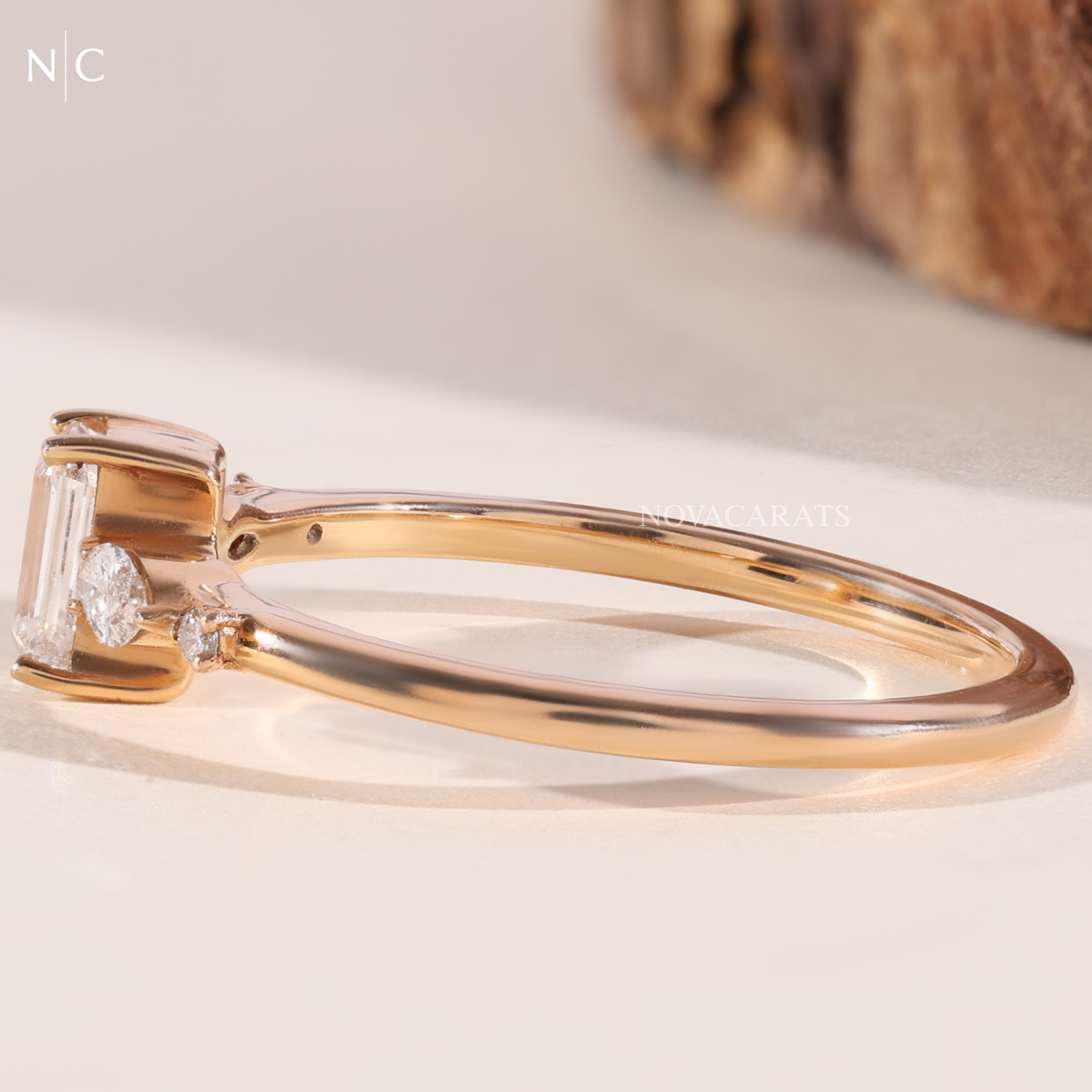 Nature Inspired Emerald Cut Accent Solitaire Ring