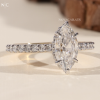 Marquise Cut Unique Hidden Halo Engagement Ring