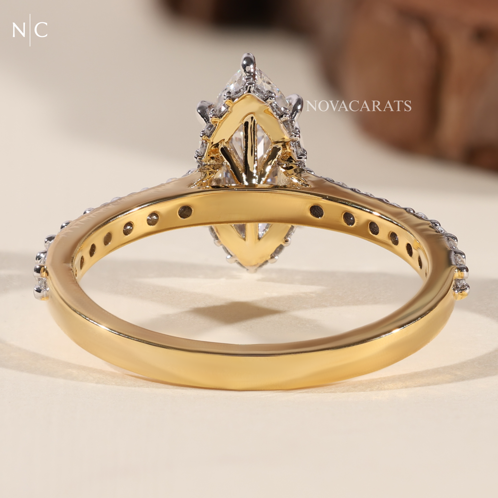 Marquise Cut Unique Hidden Halo Engagement Ring