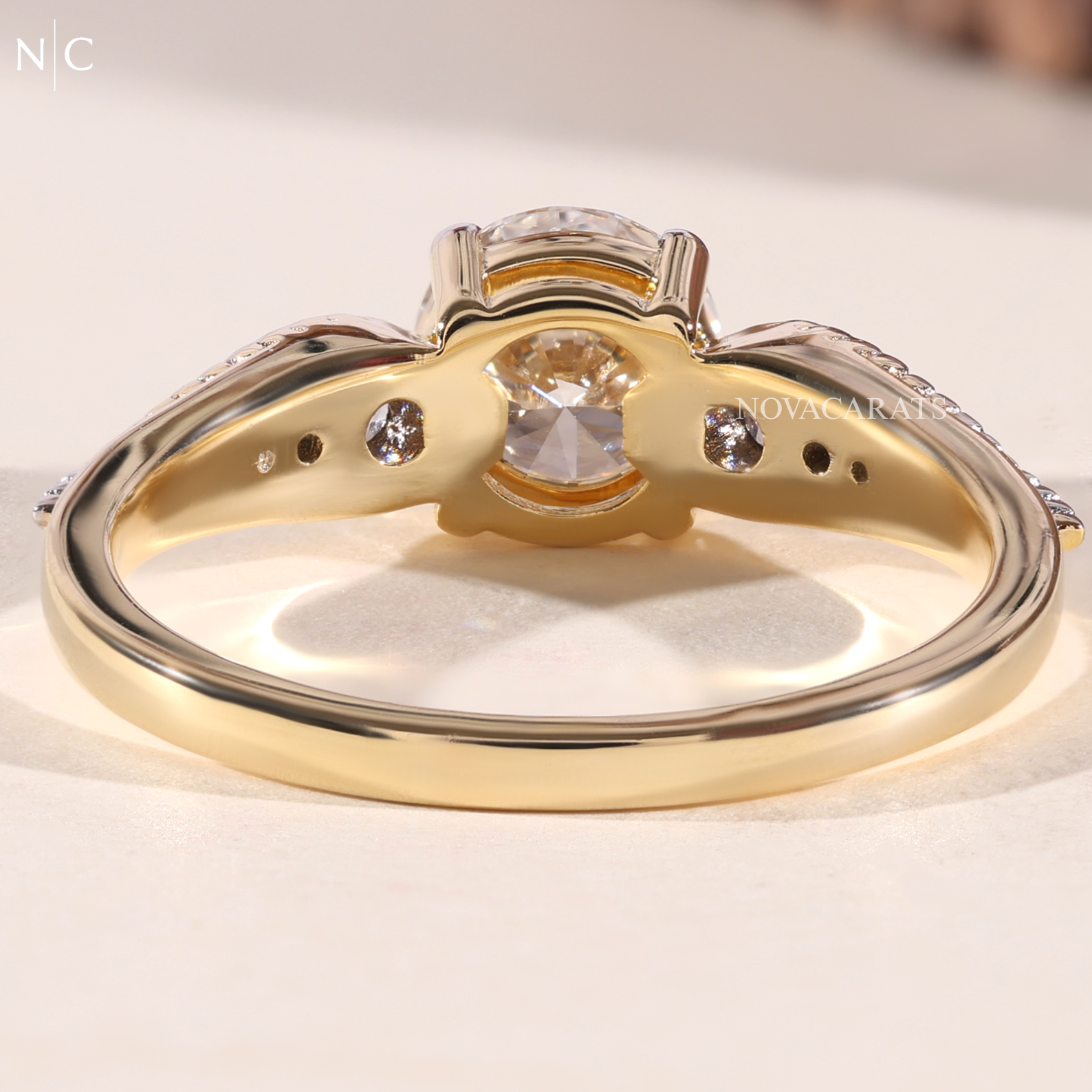 Round Cut Marquise Side Stone Ring
