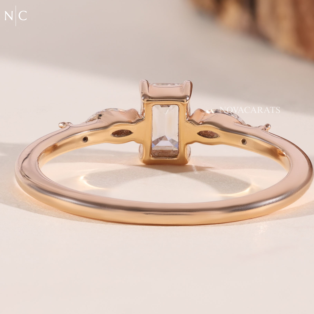 Nature Inspired Emerald Cut Accent Solitaire Ring