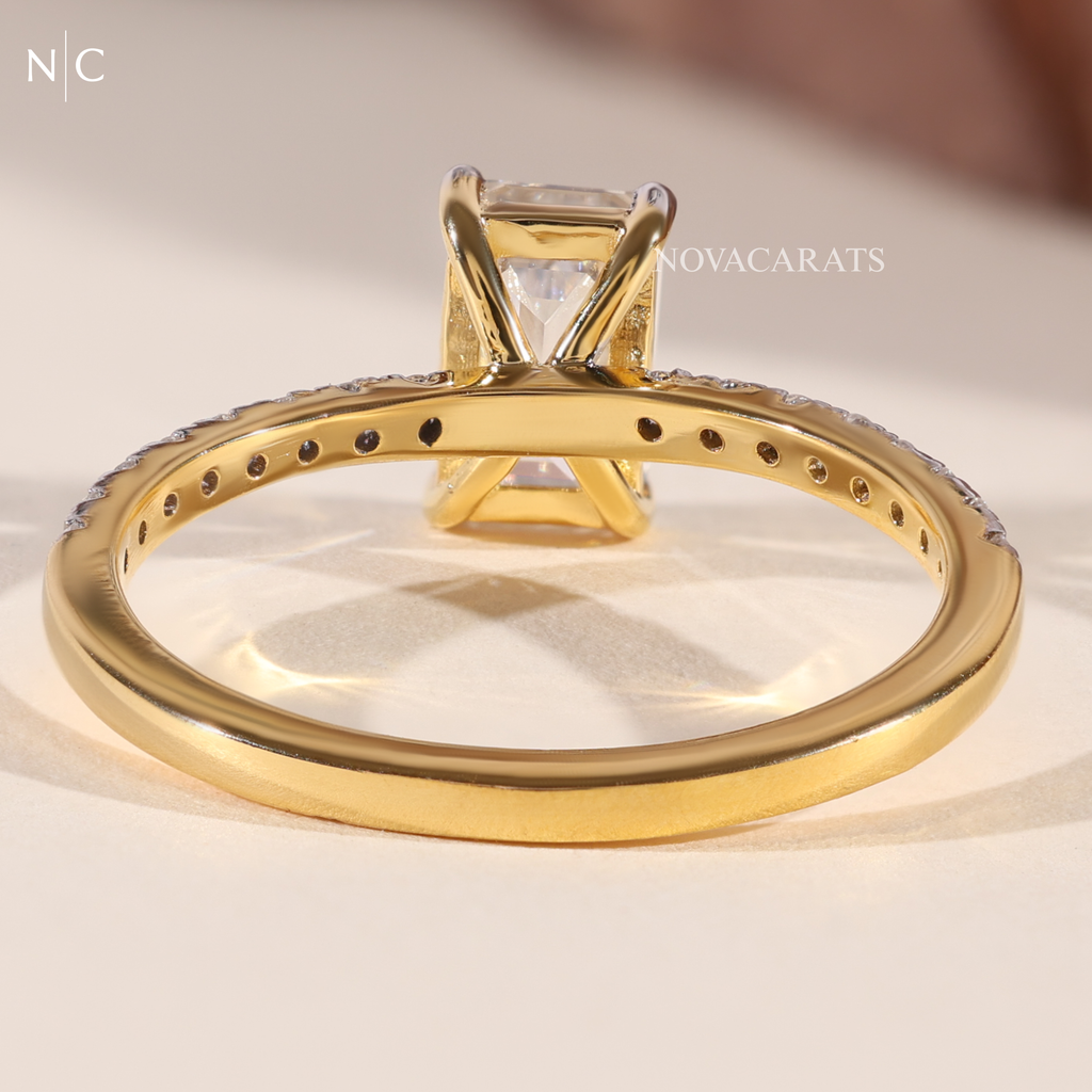 Emerald Cut Unique Pave Engagement Ring