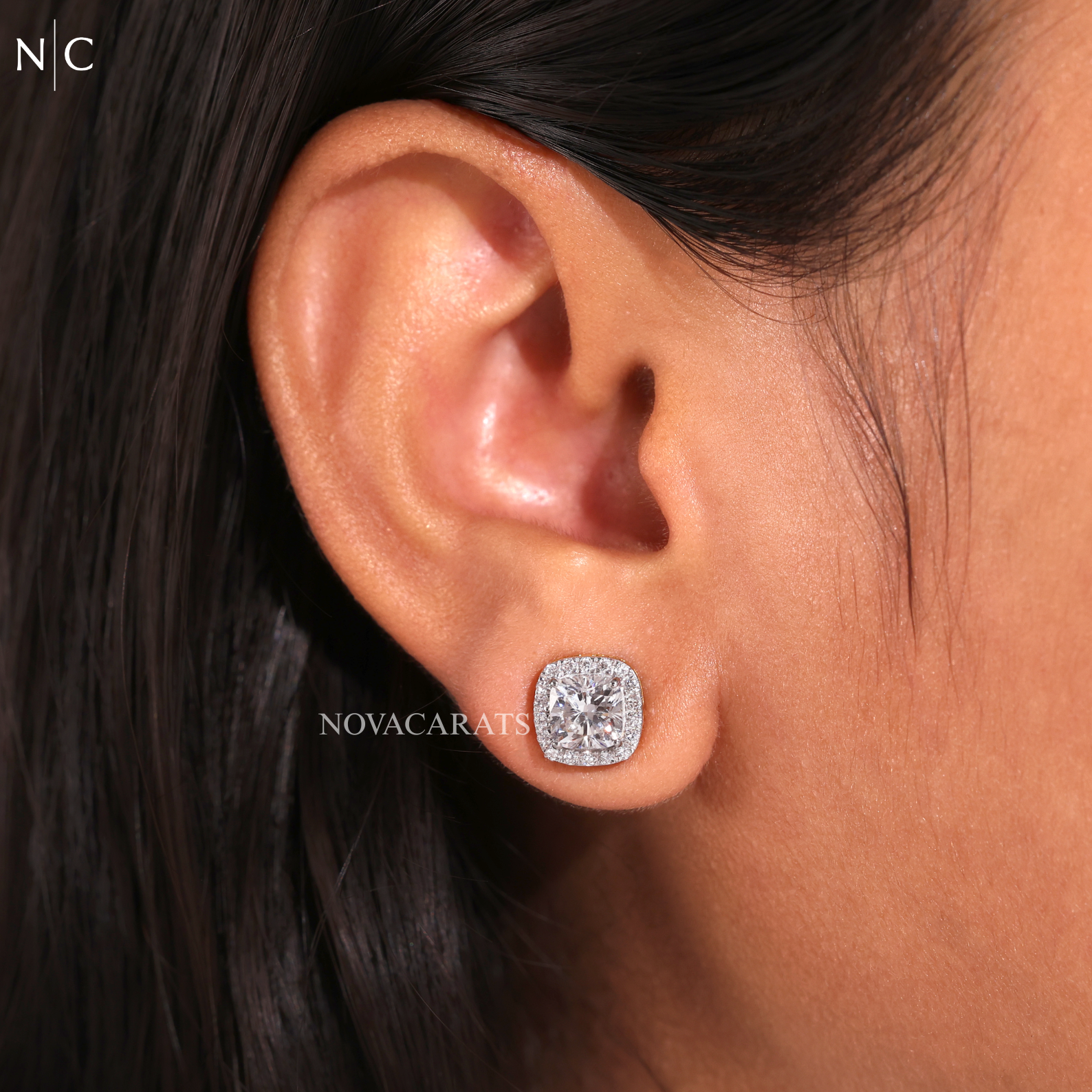 Cushion Cut Halo Earrings