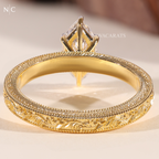 Marquise Cut Vintage Floral Engraved Ring