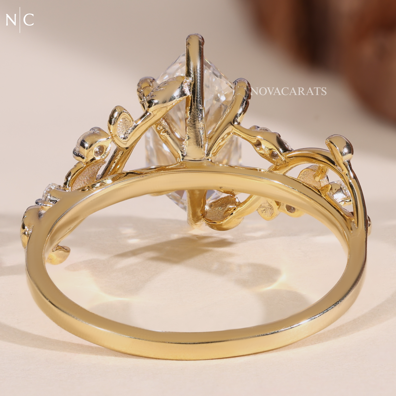 Marquise Cut Unique Botanical Nature Inspired Diamond Ring