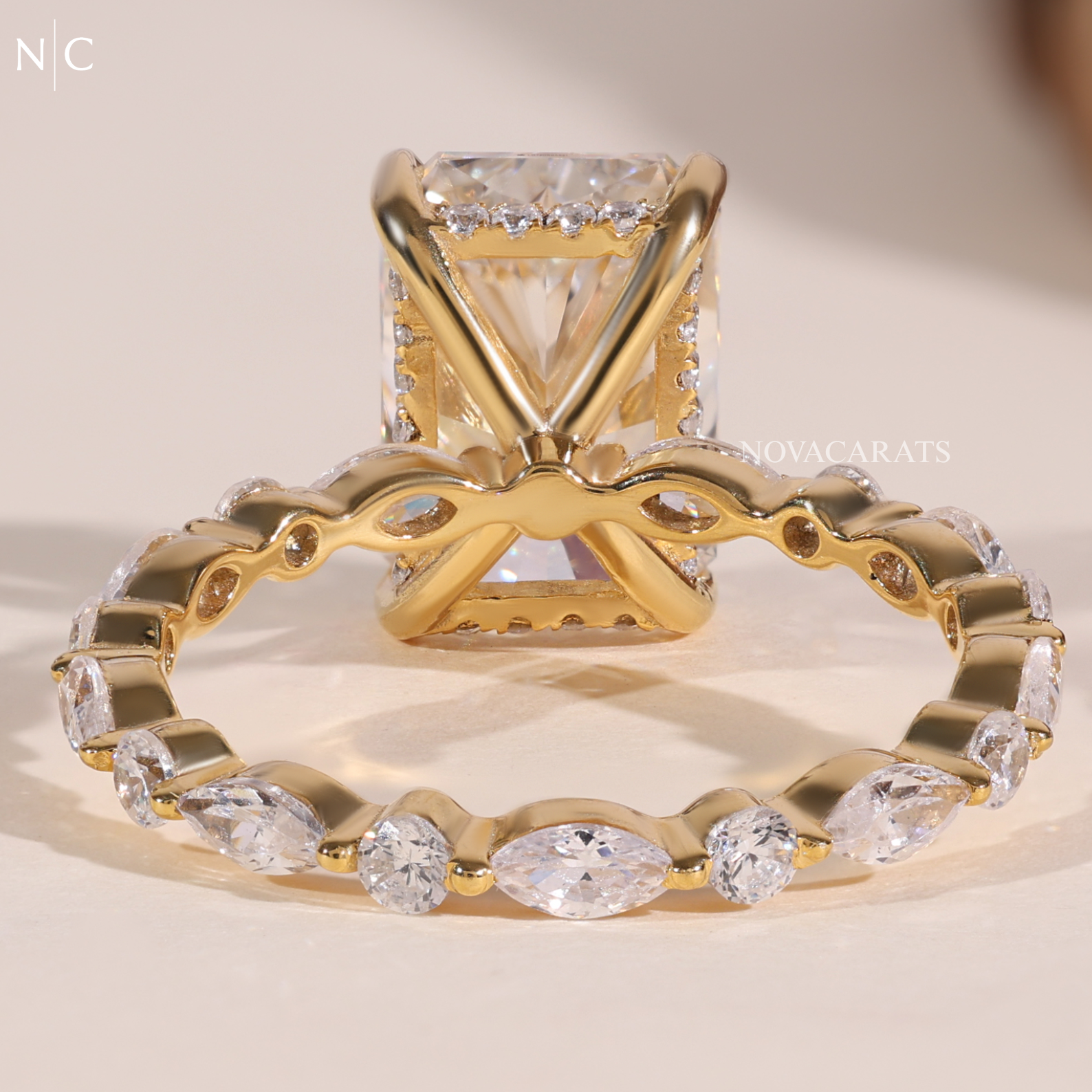 Radiant Cut Hidden Halo Engagement Ring