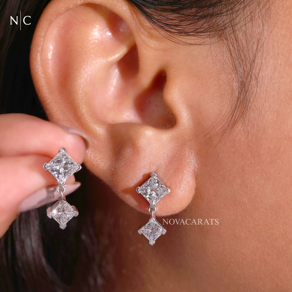 Princess Cut Minimal Drop Earrings