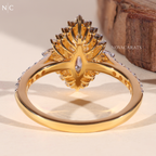 Marquise Cut Floral Halo Vintage Inspired Engagement Ring