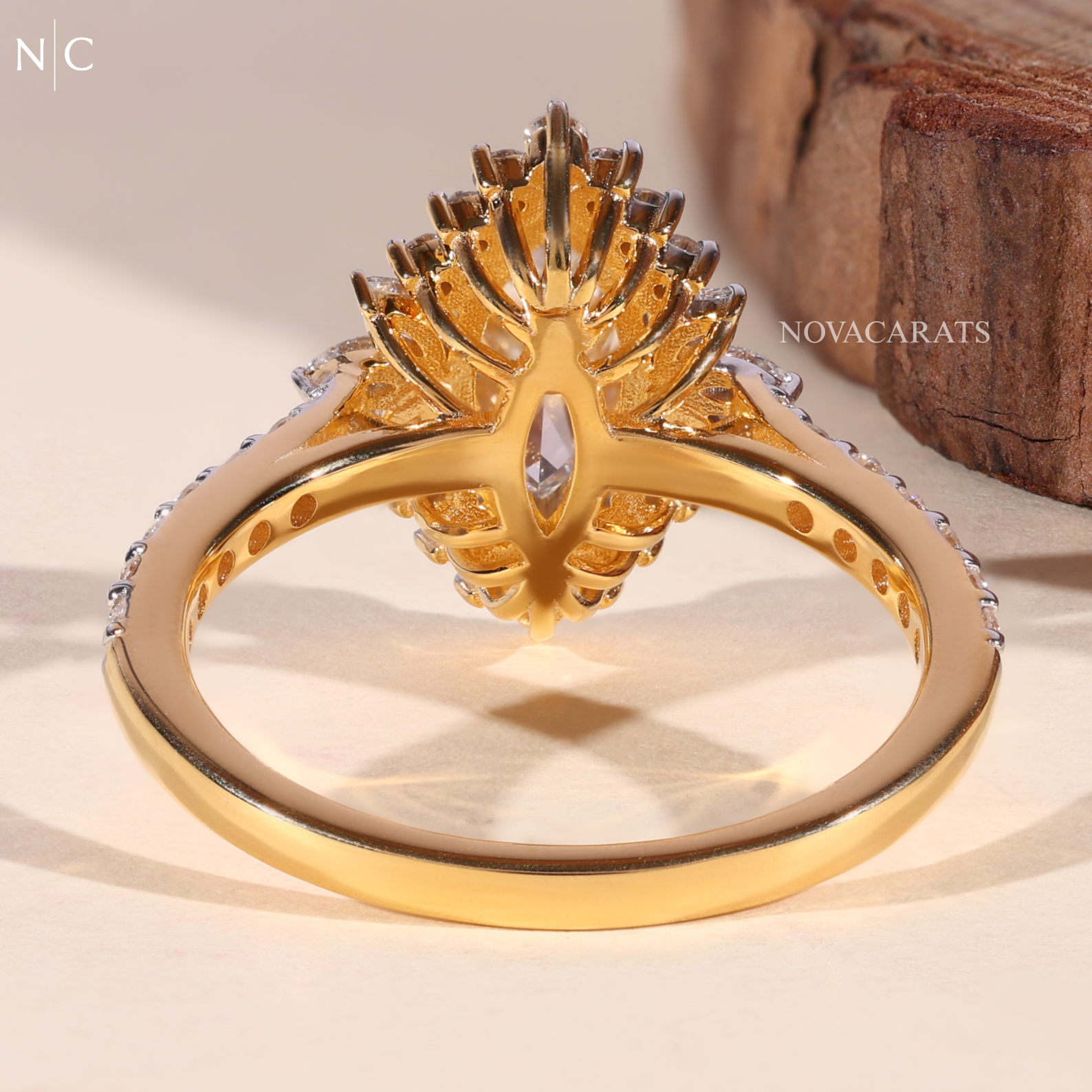 Marquise Cut Floral Halo Vintage Inspired Engagement Ring