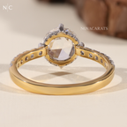 Round Rose Cut Hidden halo Pave Diamond Ring